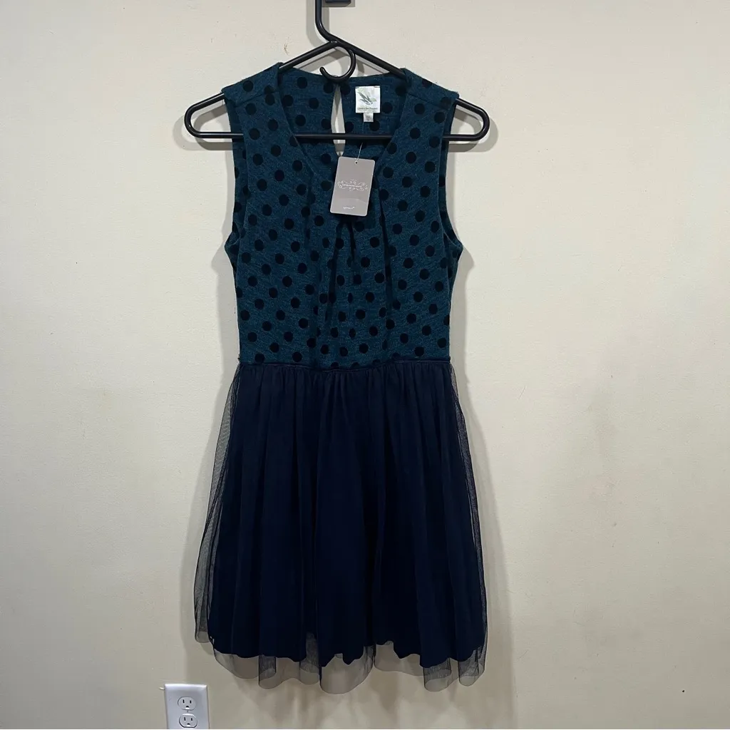 NWT Anthropologie Weston Wear Sasonger Polka Dot Tulle Navy/Teal Fit & Flare 6 - Image 2