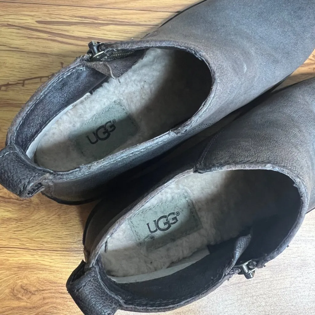 Ugg Clementine Leather Ankle Bootie Size 6 Shearling Lined‎ Brown Zip Classic - Image 7