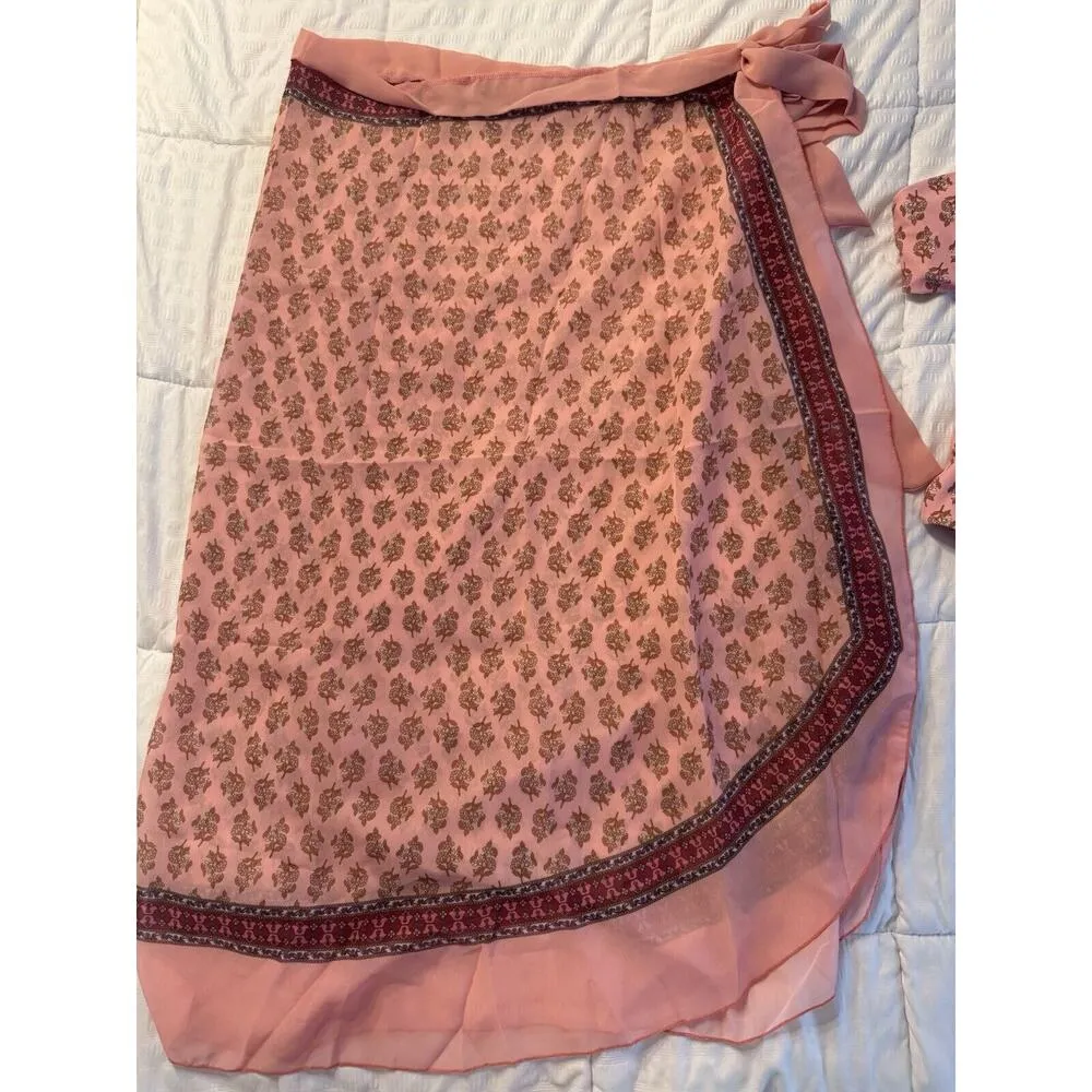 Floral Print Women's Bathing Suit with Skirt Sarong Beachwear High Waist Pink XL - Image 6