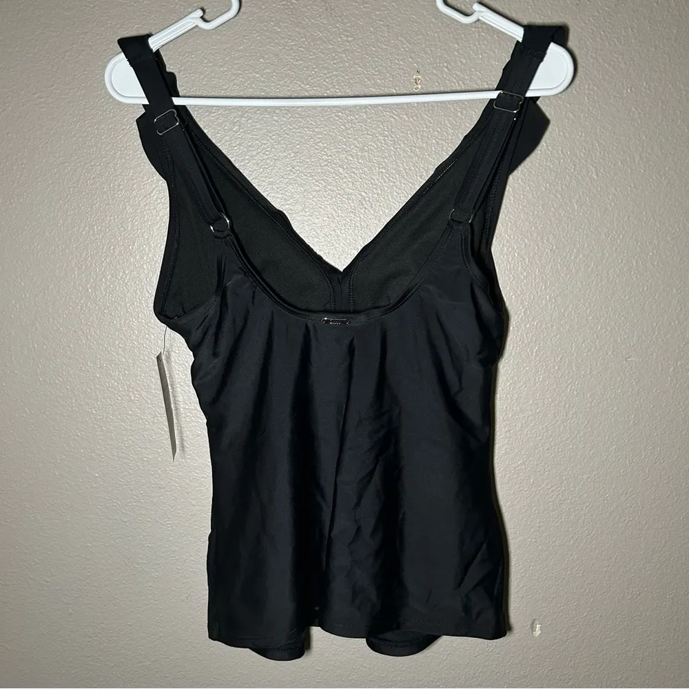 NEW DKNY black ruffle plunge neck tankini swim top women’s size large - Image 6