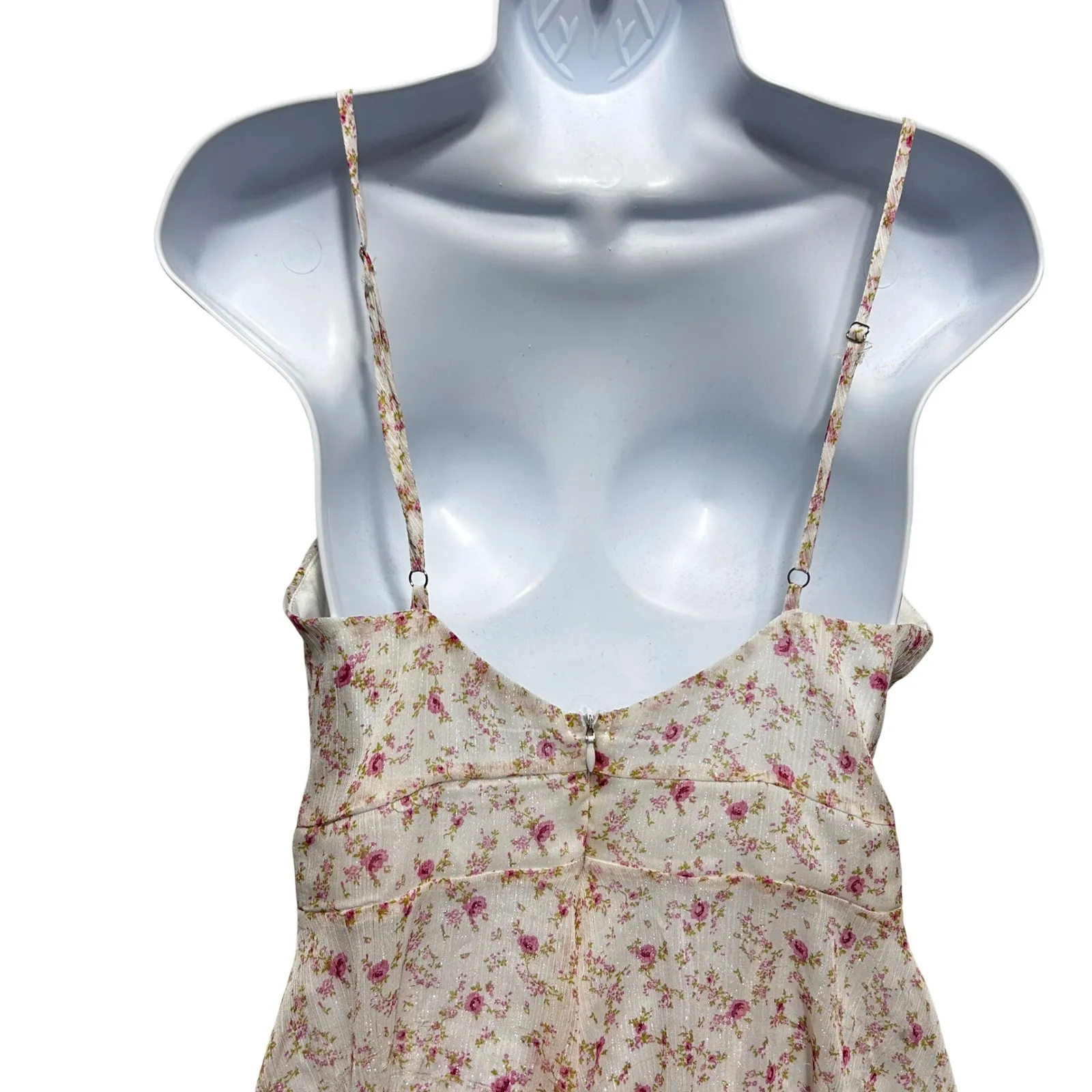 Alter'd State Women Babydoll Cottage Romper M Ivory Pink Floral Ruffle Romantic - Image 5