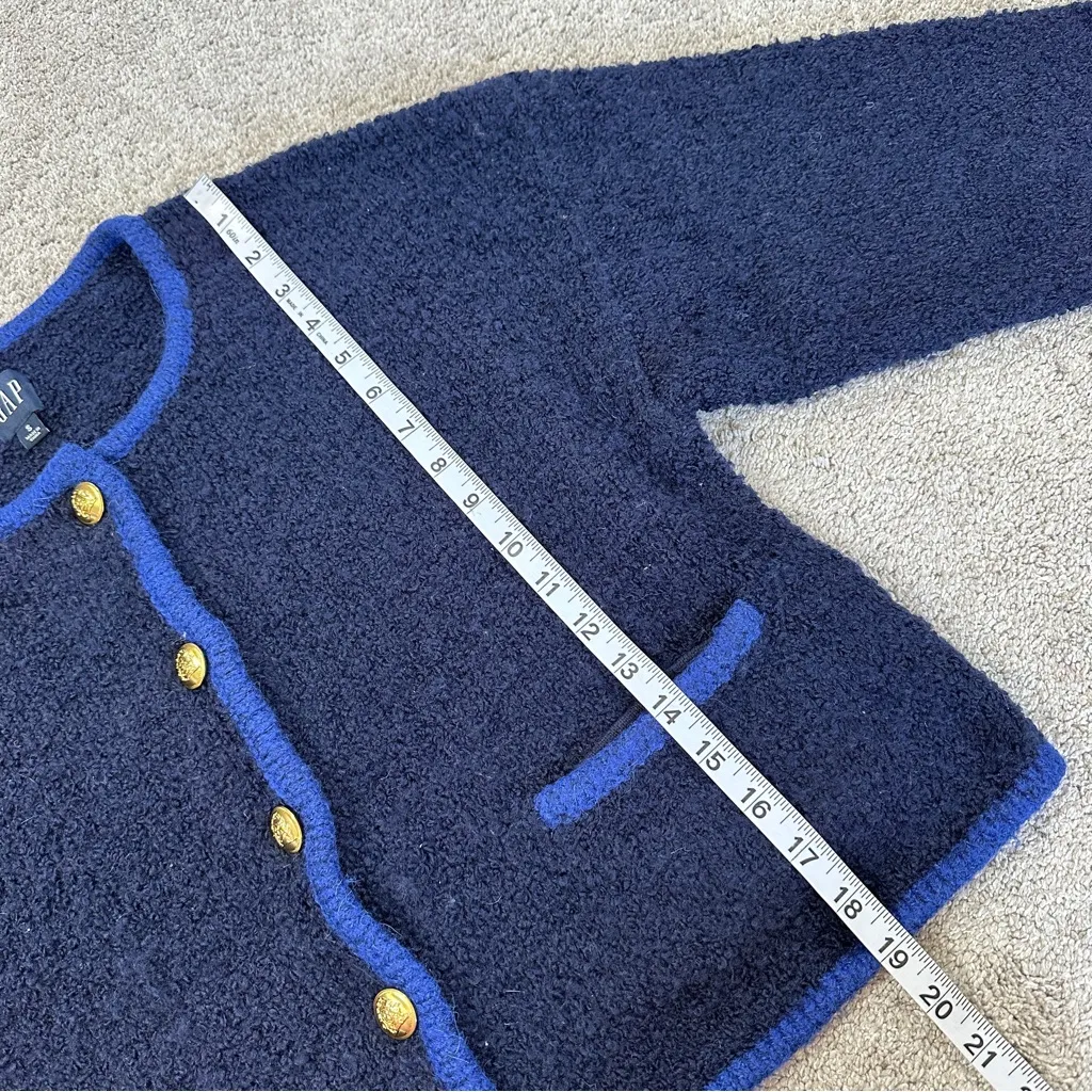 GAP Women’s Boucle Cropped Sweater Jacket Wool Alpaca Blend in Navy Combo S - Image 13