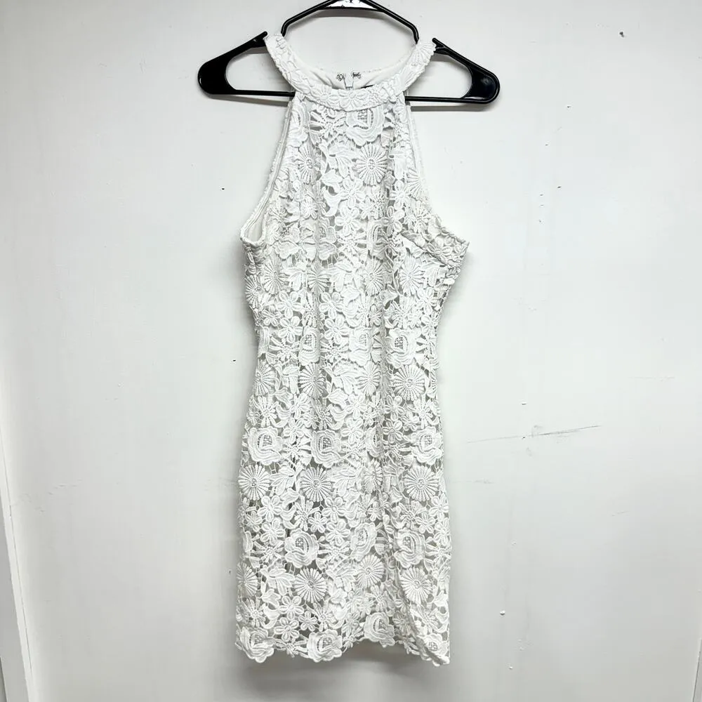 Lulu's Women Sleeveless Love Poem Ivory Floral Lace White Mini Dress Size Medium - Image 2