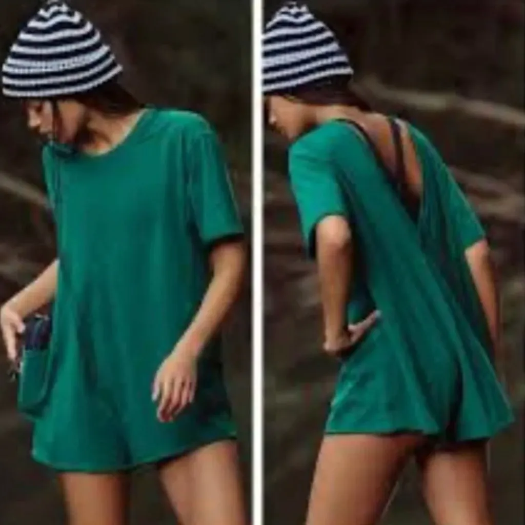 NWOT Free People Movement Hot Shot Tee Romper in Green Sheen - Image 5