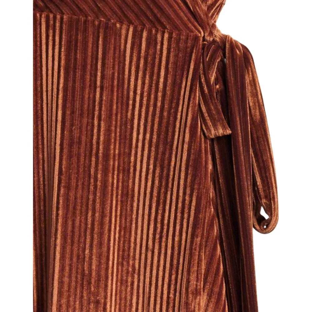 NWT Baltic Born Brown Velvet Wrap Maxi Dress V Neck Tie Waist Womens Size L - Image 4