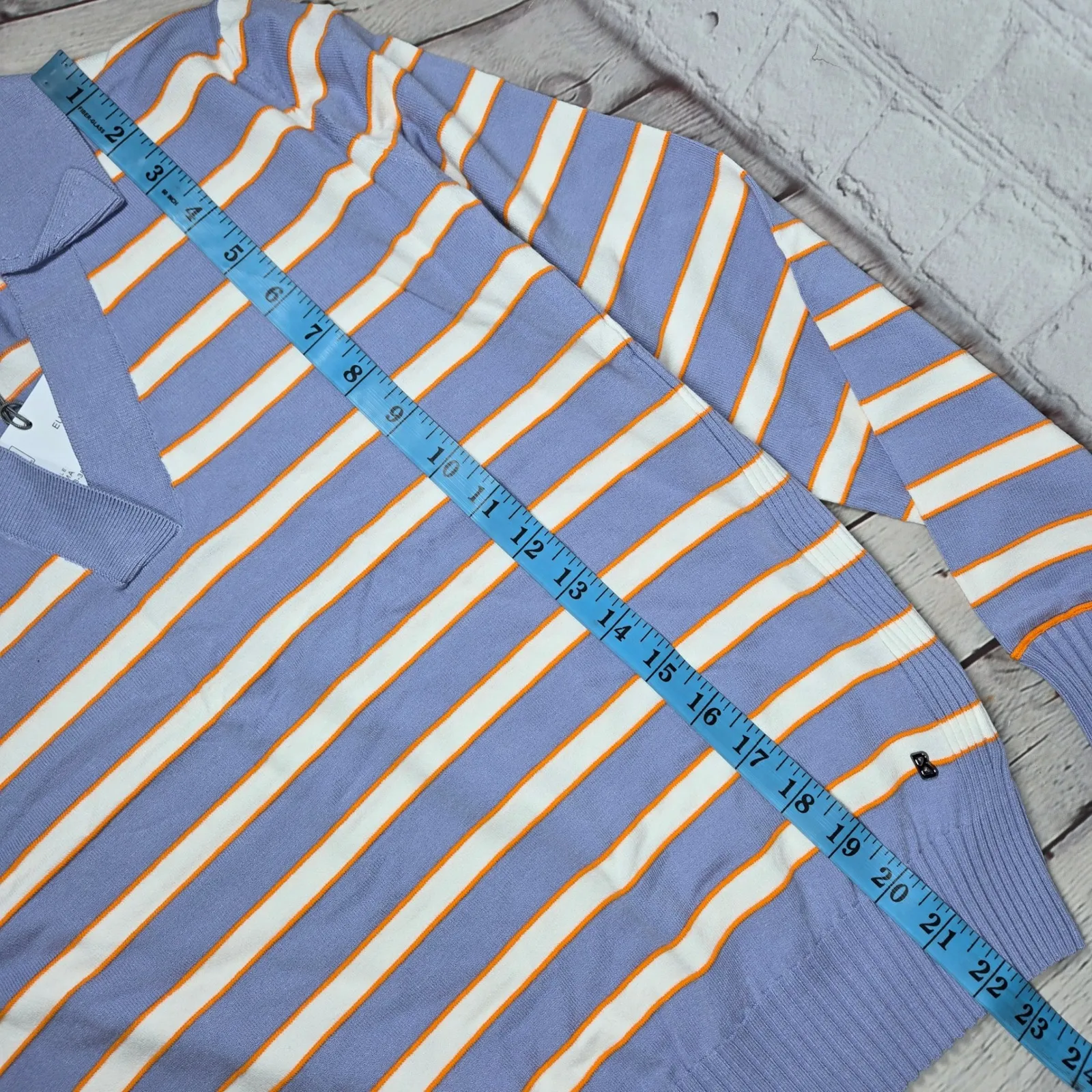 BOGNER Alma Striped Knit Polo Sweater Periwinkle Orange White Size EU 34 US 4 Blue - Image 7