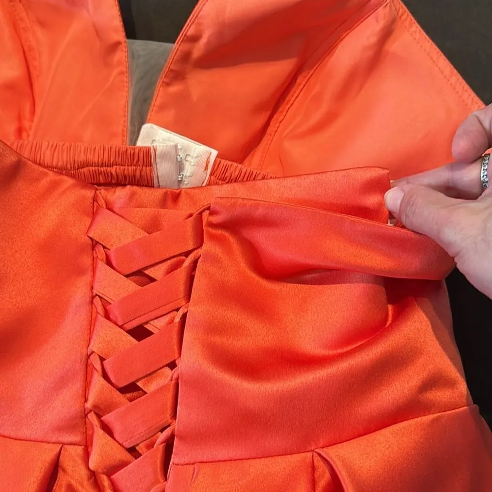 Women’s Strapless Orange Satin Full Length Prom Party Formal Dress Size L *READ Size L - Image 8