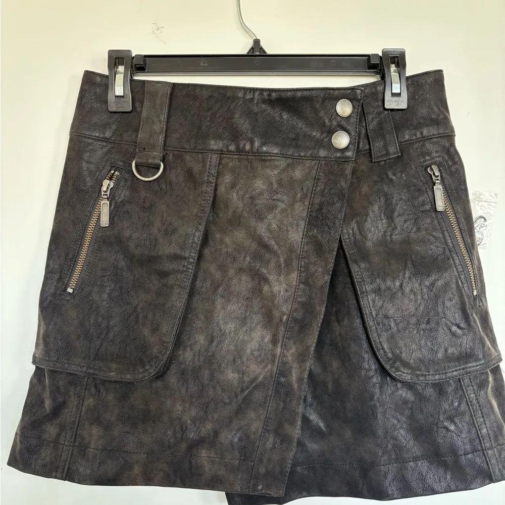 Free People Faux Leather Skirt with Zipper Details - Image 5