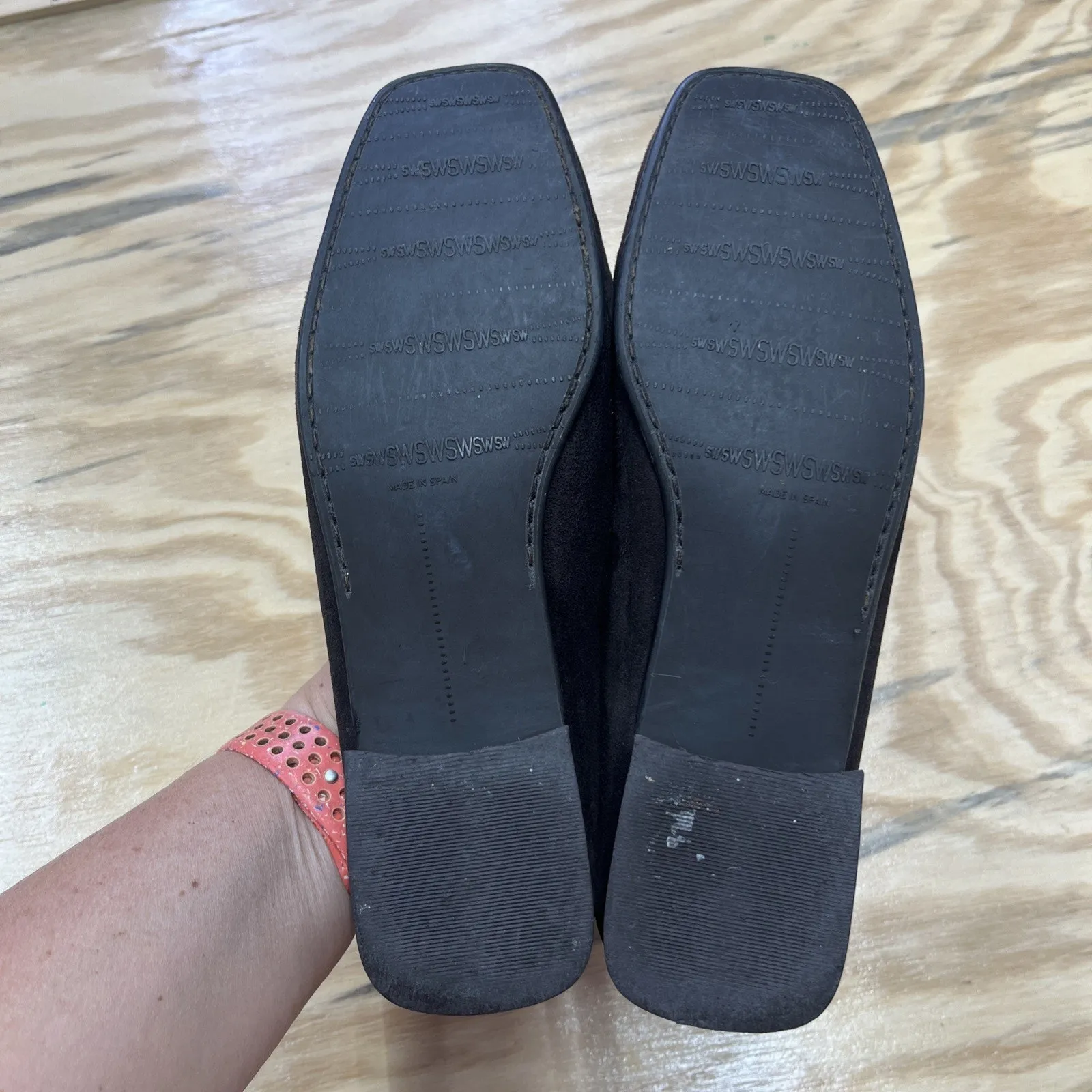 Stuart Weitzman Jeweled Suede Loafer Womens 8.5M Brown Block Heel Career Preppy - Image 11