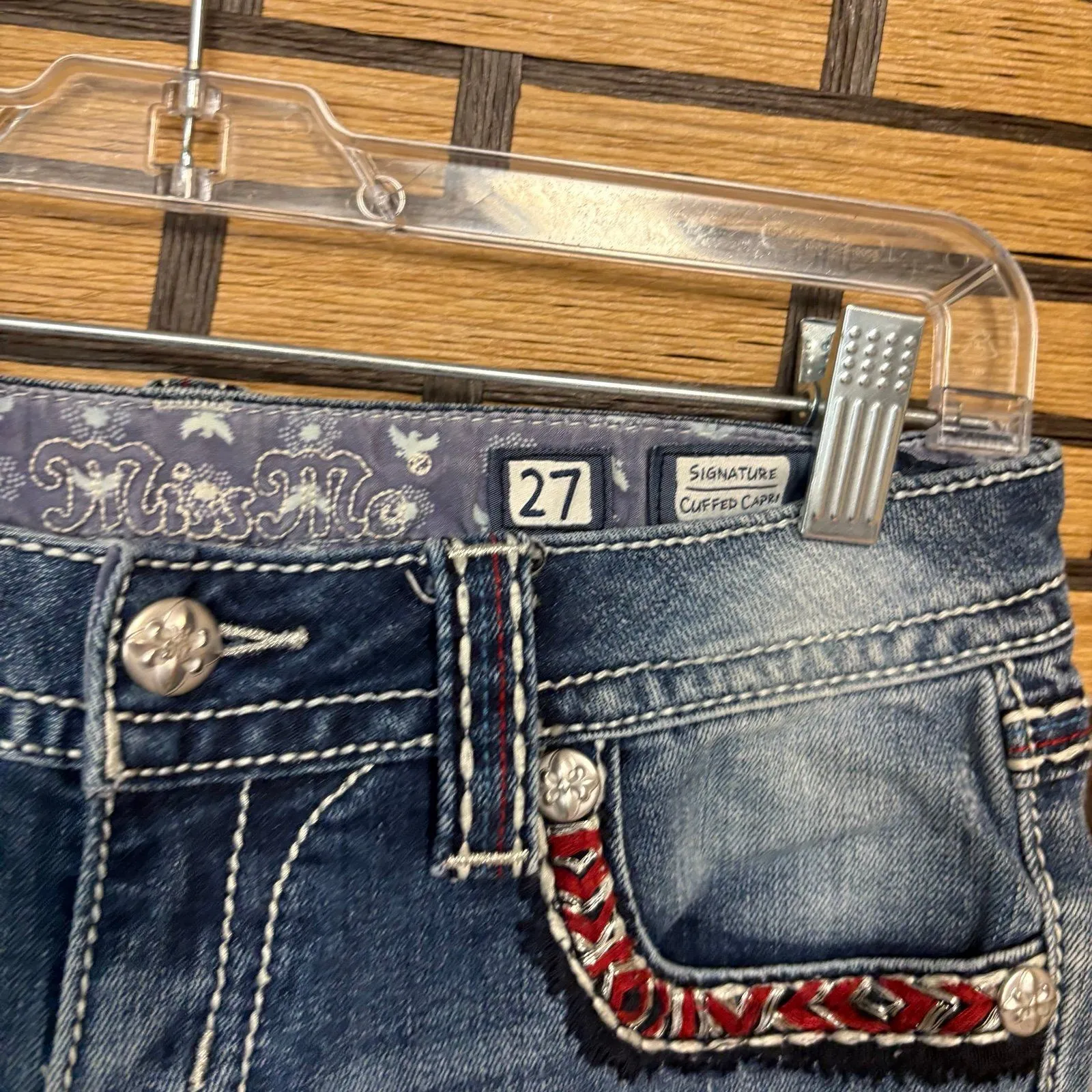 Miss Me American Flag Denim Capri Size 27 Blue - Image 6