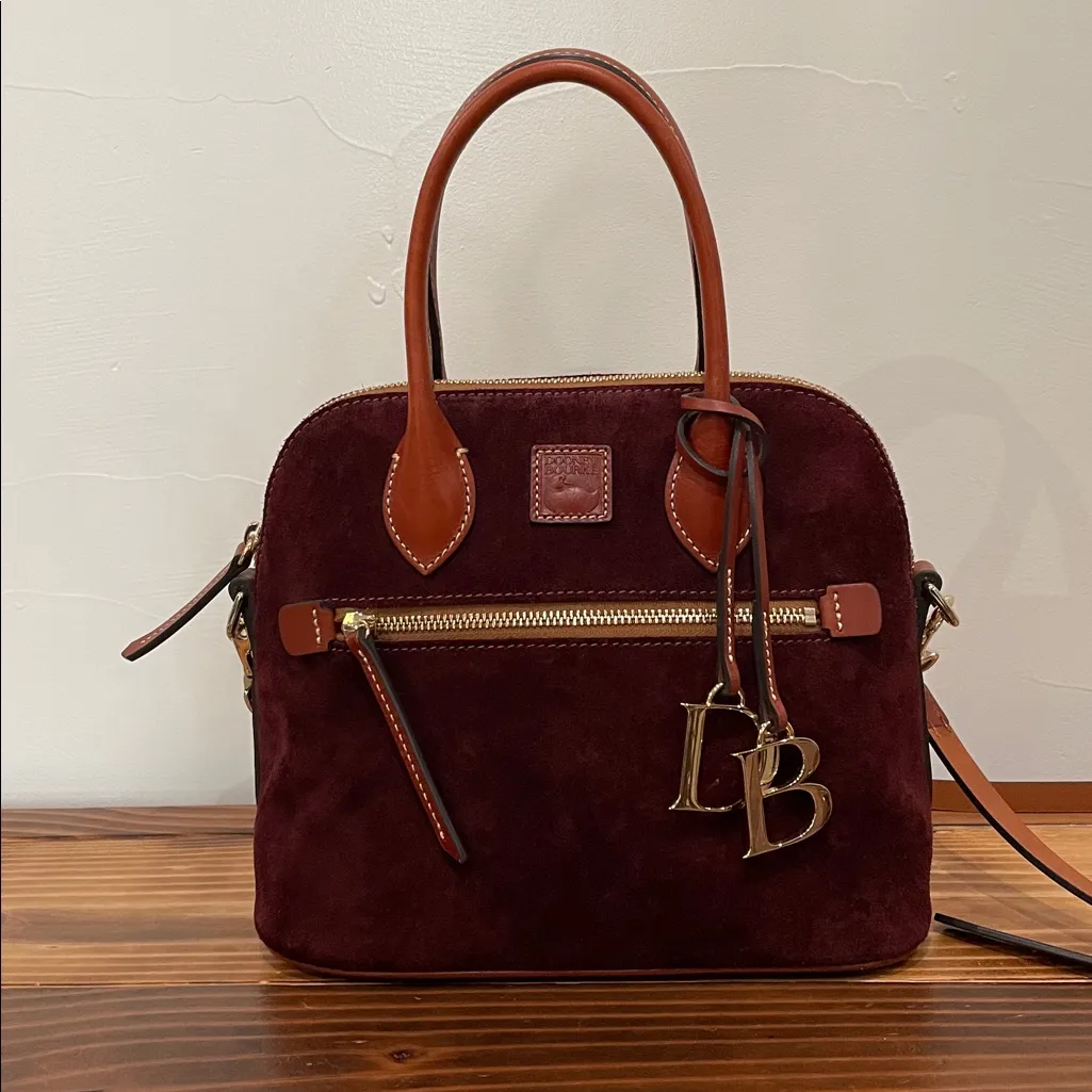 Dooney & Bourke Suede Dome Satchel Crossbody Bag & Charm & Dustbag - Image 2