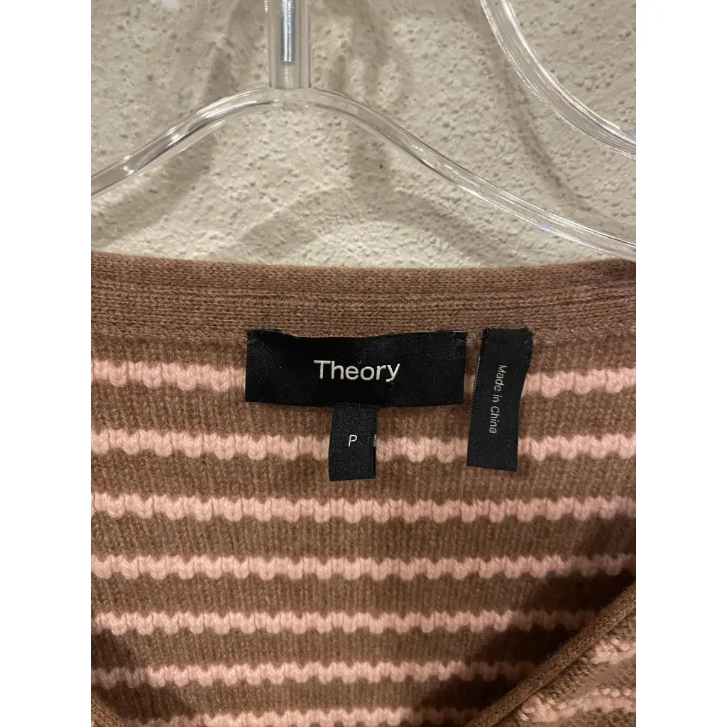 Theory Sweater Womens P Brown Pink Stripe Box Cardi Cashmere Cropped Cardigan - Image 3