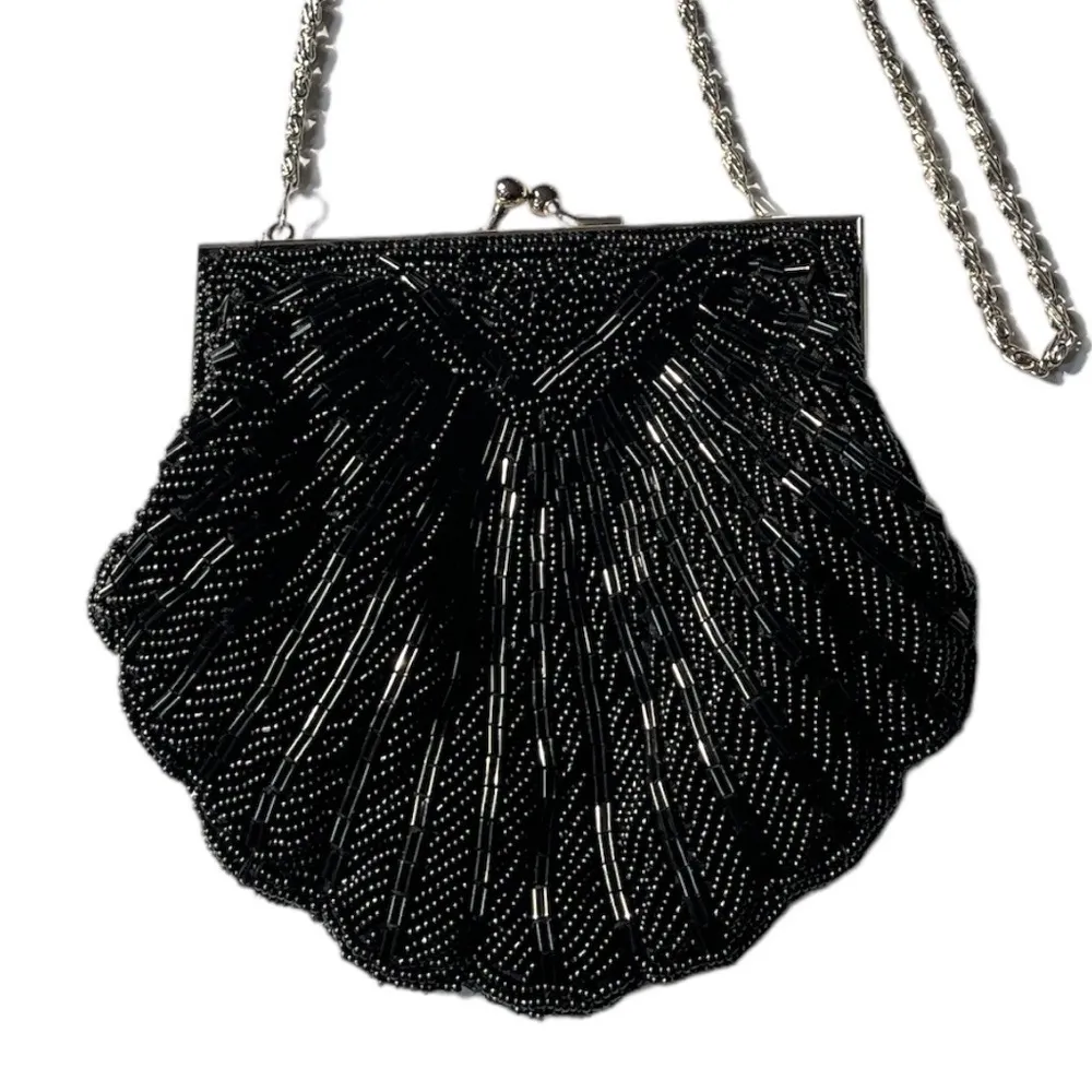 Beaded Great Gatsby Gala Clutch Shoulder Bag Black - Image 4