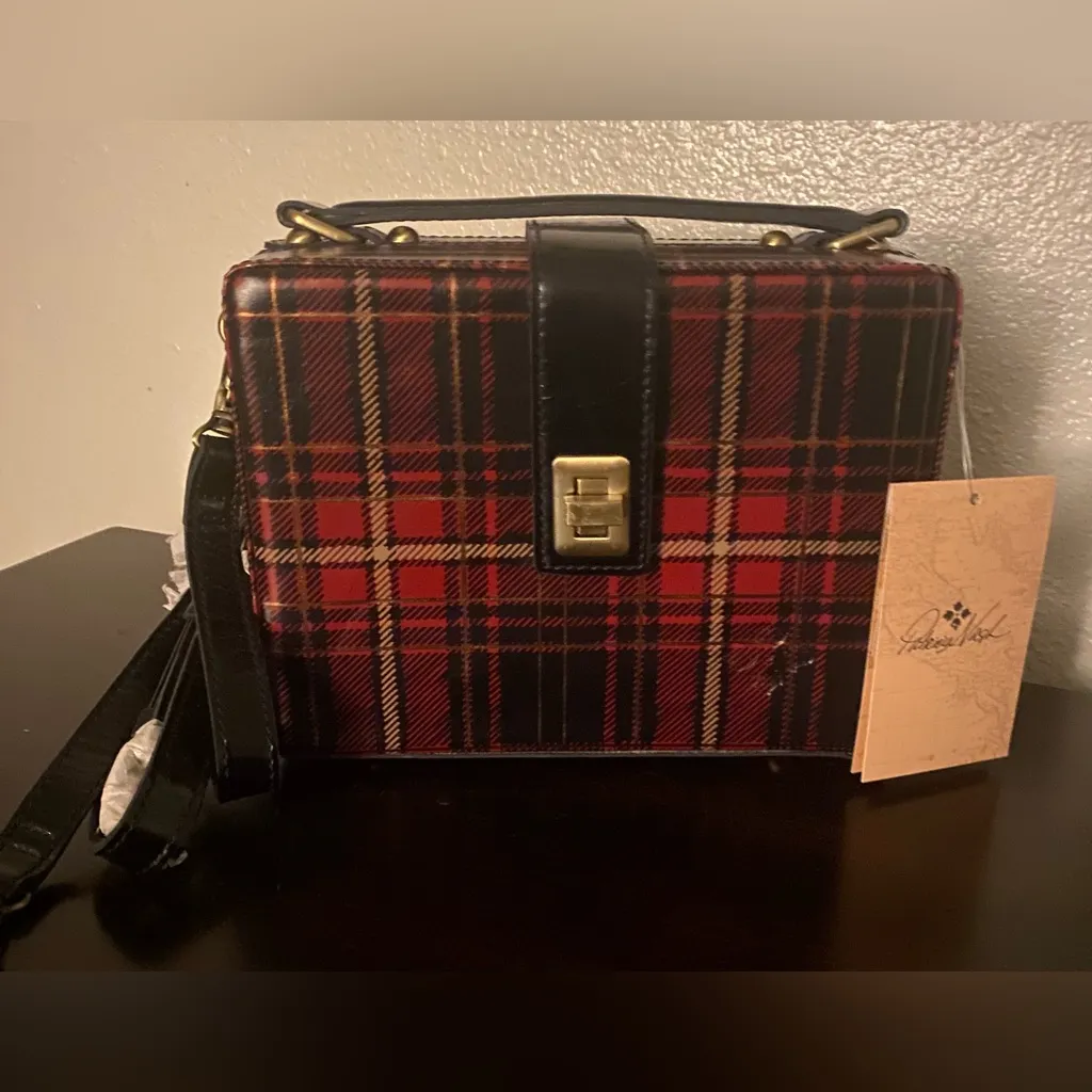 New Patricia Nash Tauria Box Satchel Gold Foil Tartan Shoulder Crossbody Bag NWT - Image 2