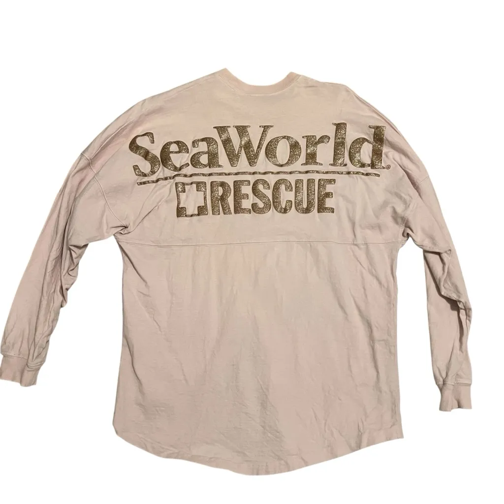 SeaWorld Rescue Retro Women’s XS Pink Glitter Varsity Spirit Jersey Top - Image 4