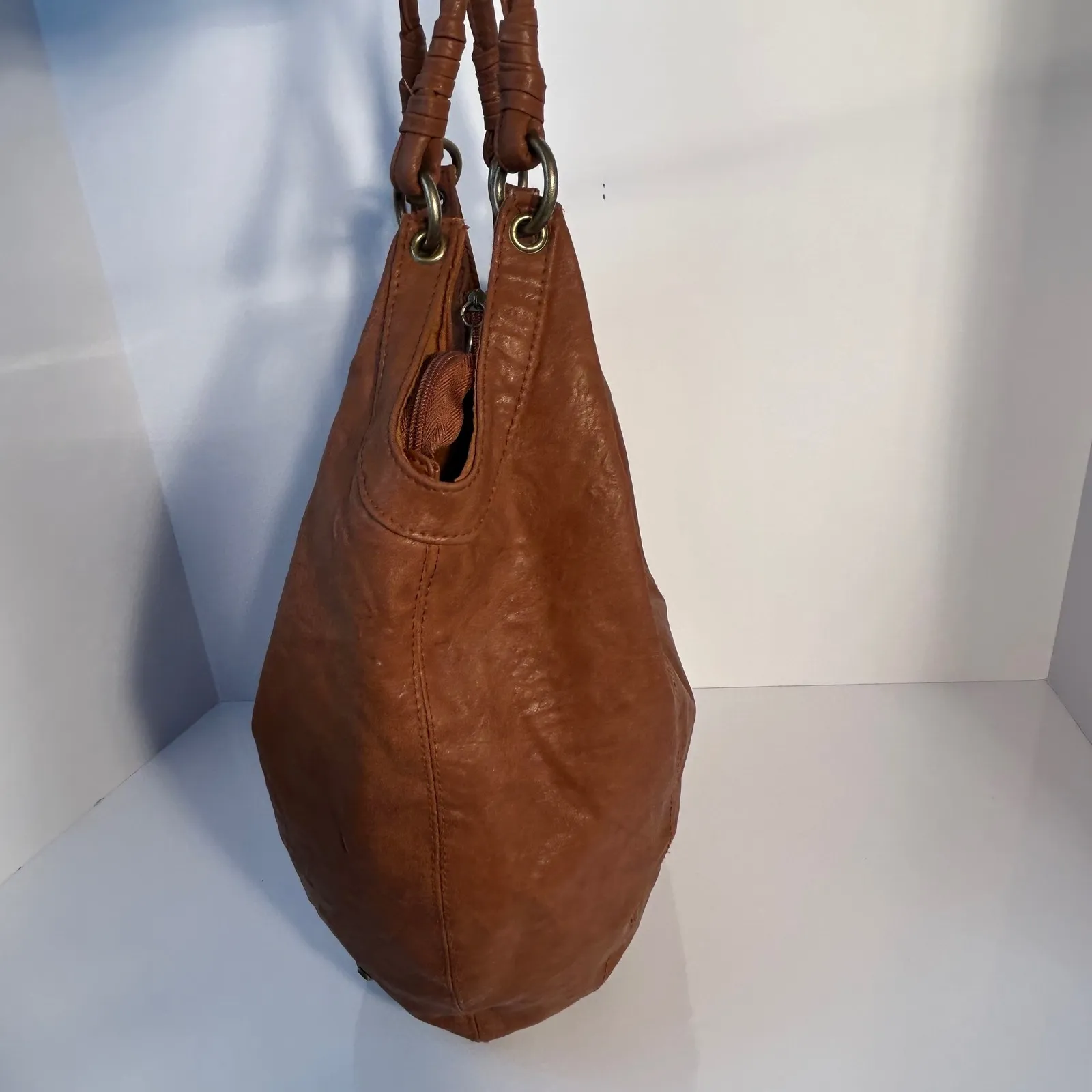 Roxy Brown Faux Leather Hobo Shoulder Bag Purse - Image 9