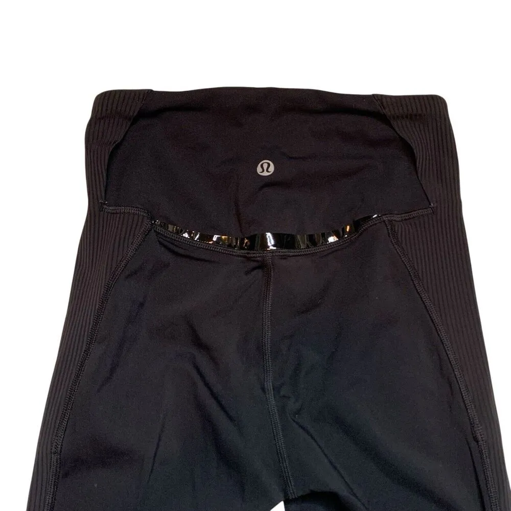 Lululemon Gloss Trim Run Super High Rise Tight 28” Leggings Black Sz 2 Shiny - Image 6