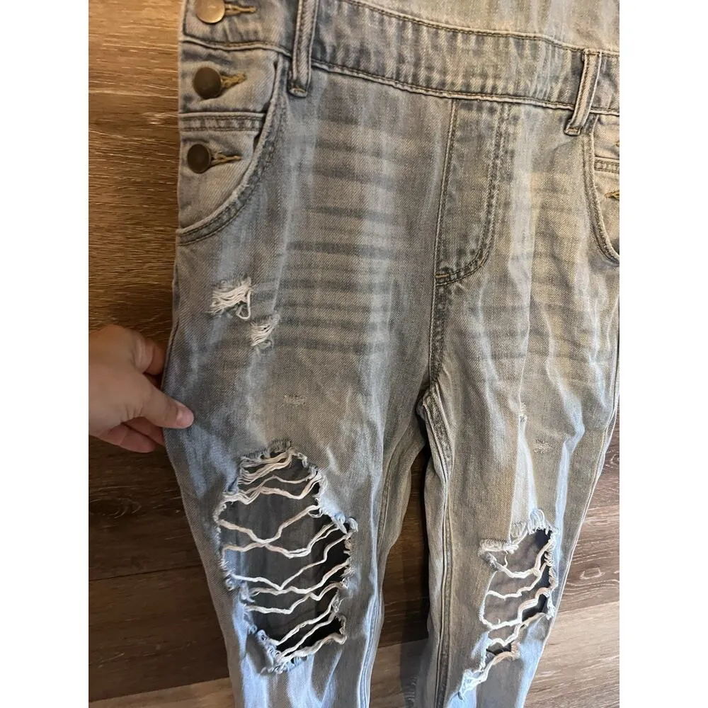 CELLO Denim Jean Overalls Distressed Size Small Boho Embroidered - Image 6