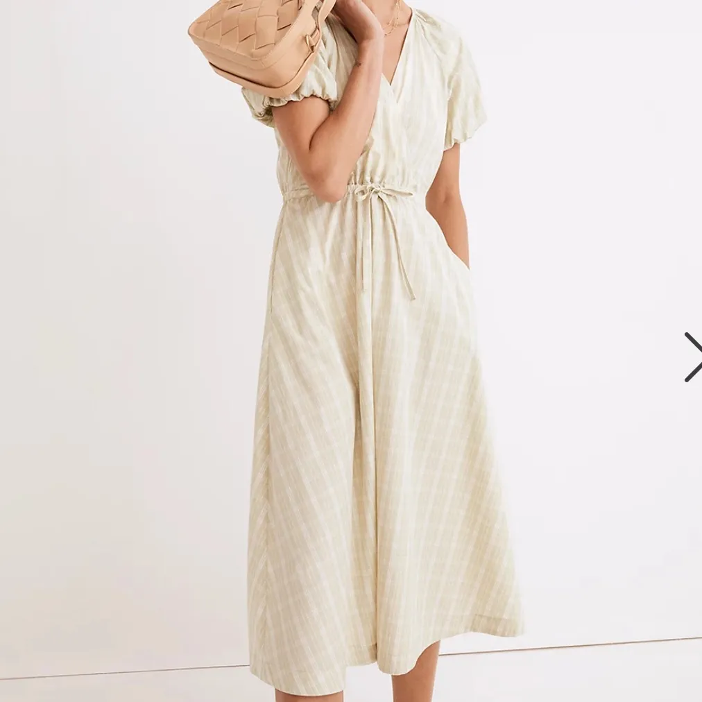 Nwt madewell plaid tie waist midi dress green size medium - Image 2