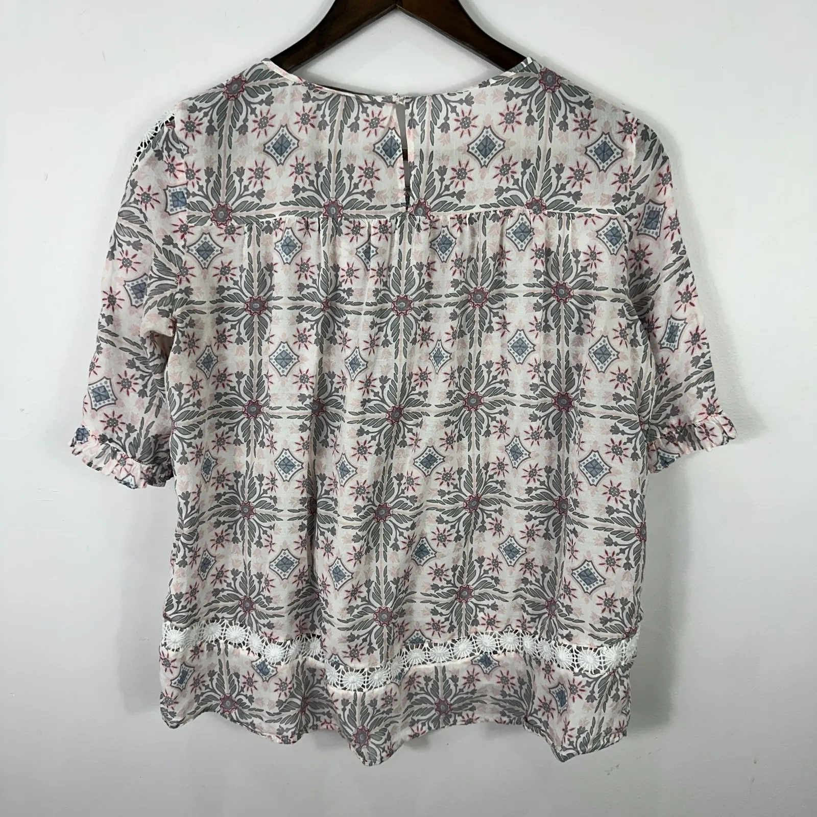 LOFT Blouse Womens S Boho Floral Crochet Trim Cottagecore Indie Prairie Romantic - Image 3