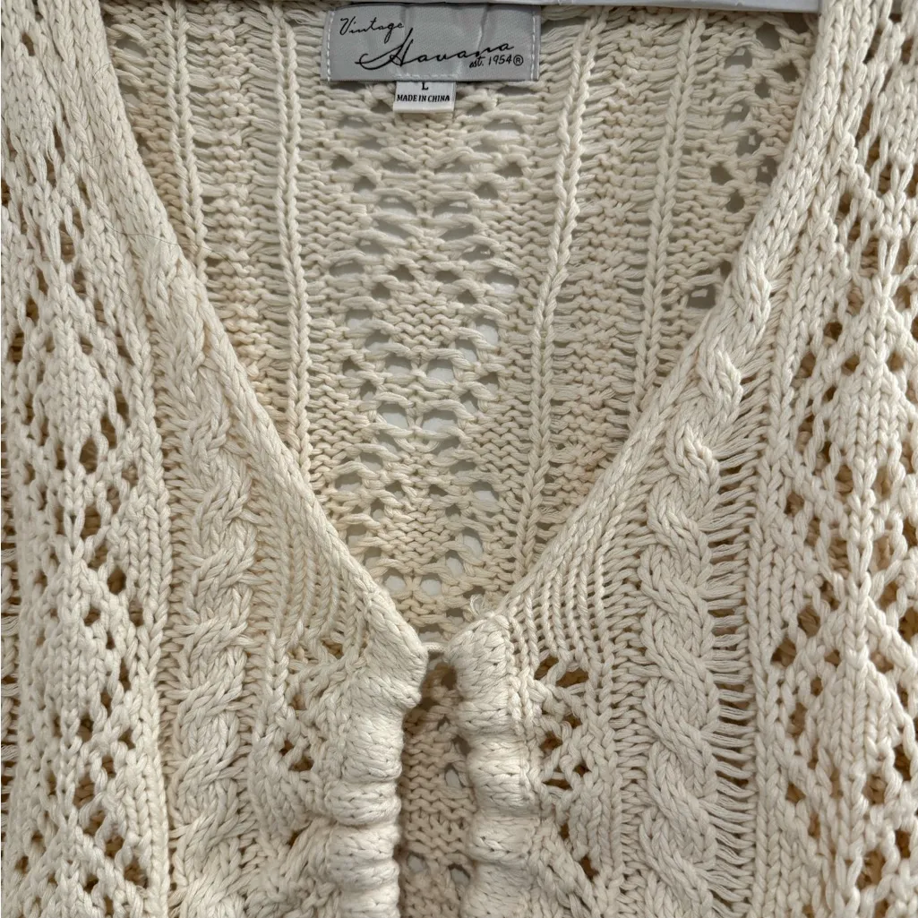 Vintage Havana Cream Crochet Cardigan - Image 2