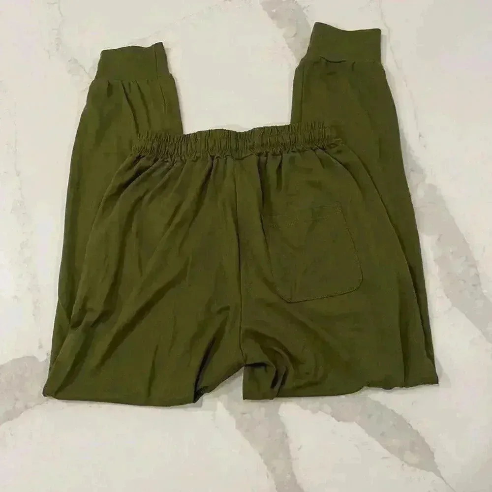 Bathrins Tapered Army Green Joggers with Pocket and Drawstring Womens Size Small - Image 6