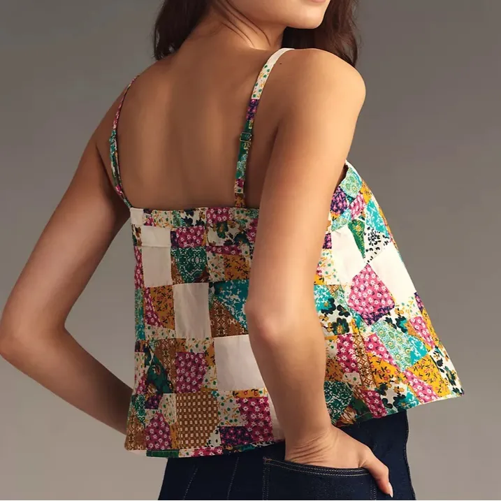 NWT Anthropologie Patchwork Button Boho Western Down Cami Tank Top - Image 2