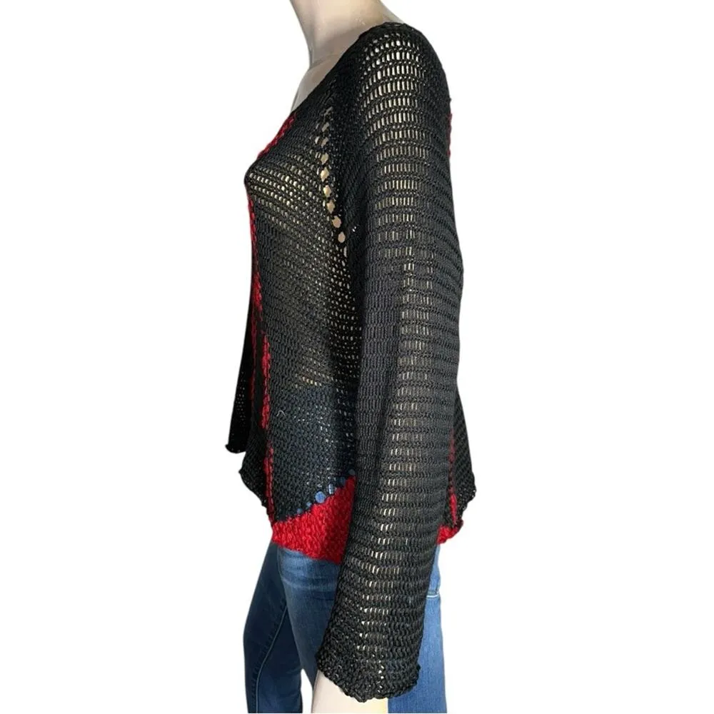 Gala & Kardi Israel Women’s One Size Black Red Hand Made Loose Knit Sweater Size M - Image 4