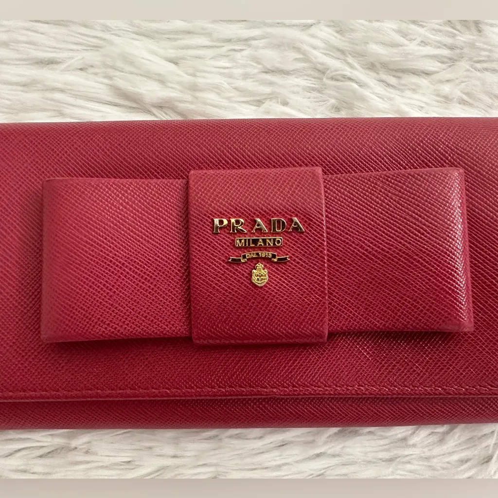 Prada‎ Saffiano Bow Pink Continental Snap Wallet - Image 3