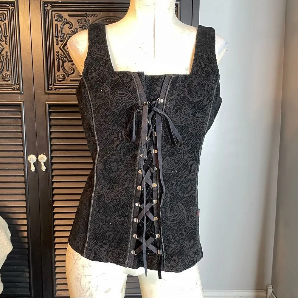Tripp NYC Vintage Corset Lace Up Velvet Damask Bustier Top‎ Goth Dark Fairy XL - Image 2