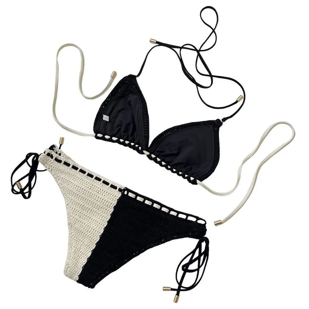 Zimmermann Clover Crochet Bikini Set‎ in Black & White - Image 9