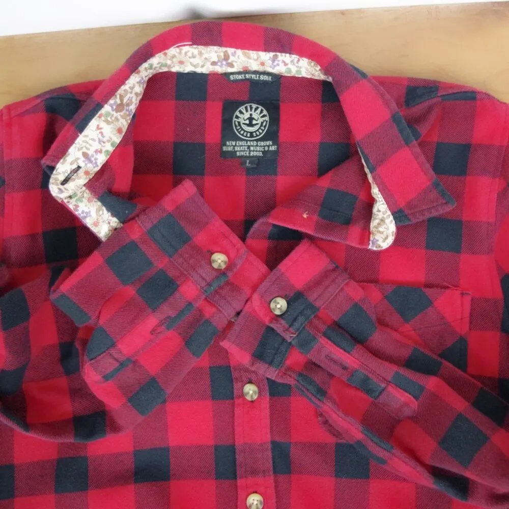 Ladies' Buffalo Plaid Flannel Button Down Shirt Red Size M - Image 3