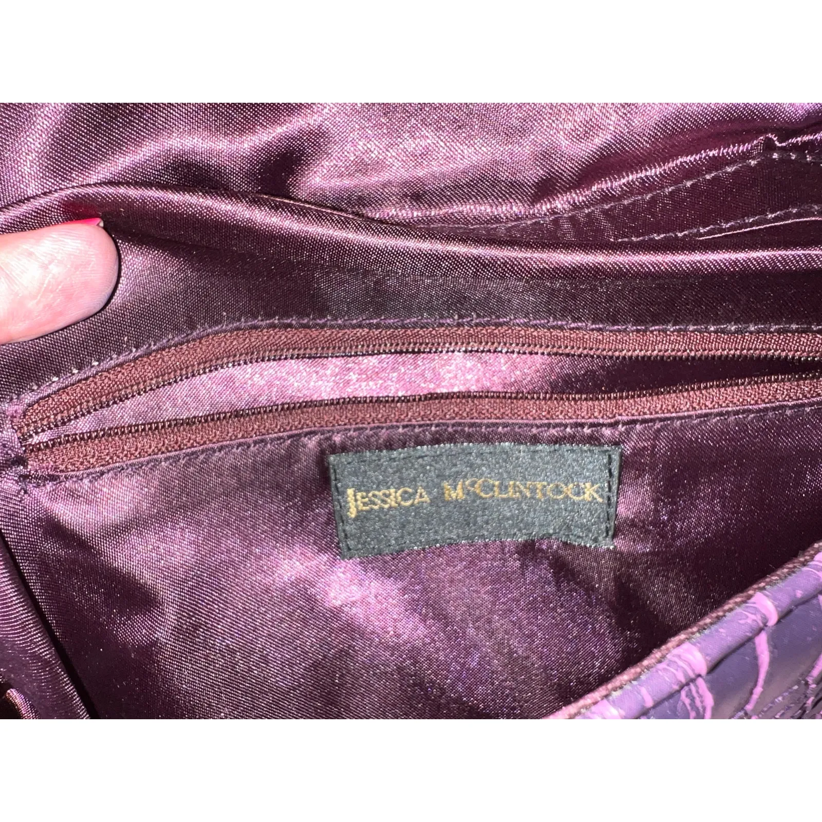 Vintage JESSICA McCLINTOCK Purse Envelope Purple Formal Casual Chain Clutch - Image 5