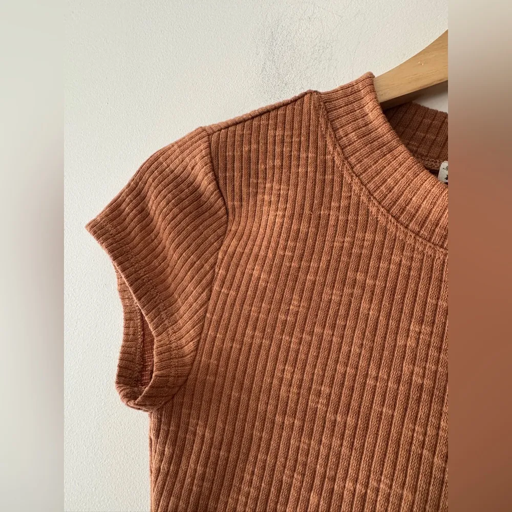 Free People Intimately Your Fave Baby Tee Camel Brown Mock Neck Ribbed - Image 4