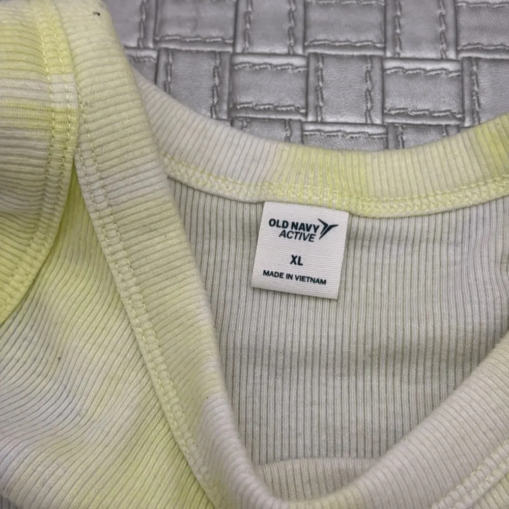 Old Navy Active Yellow White Tie Dye Ribbed Racerback Tank Top XL - Image 2