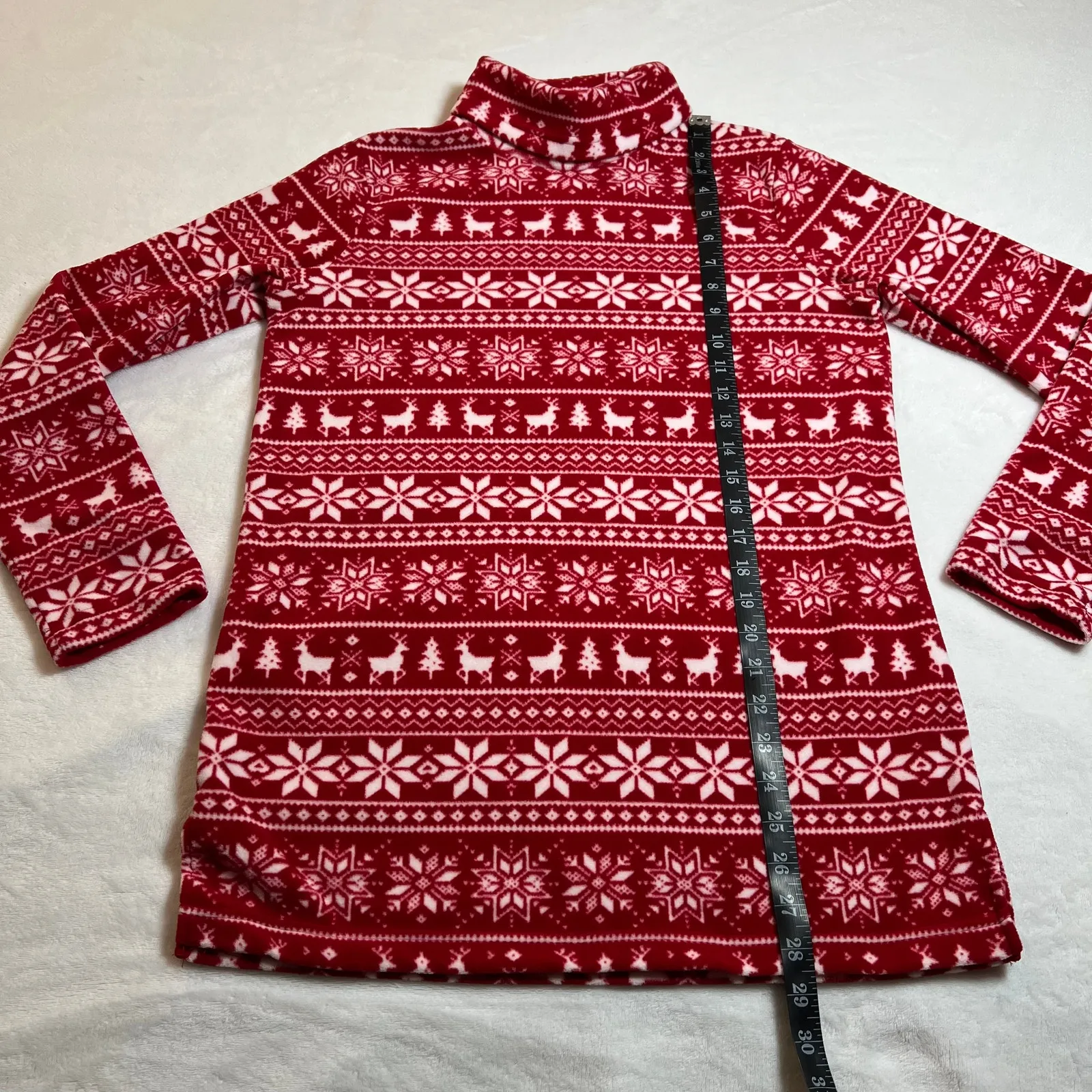 Lands' End Turtleneck Fair Isle Fleece Sweater Size XS Christmas Cabincore Cozy - Image 8