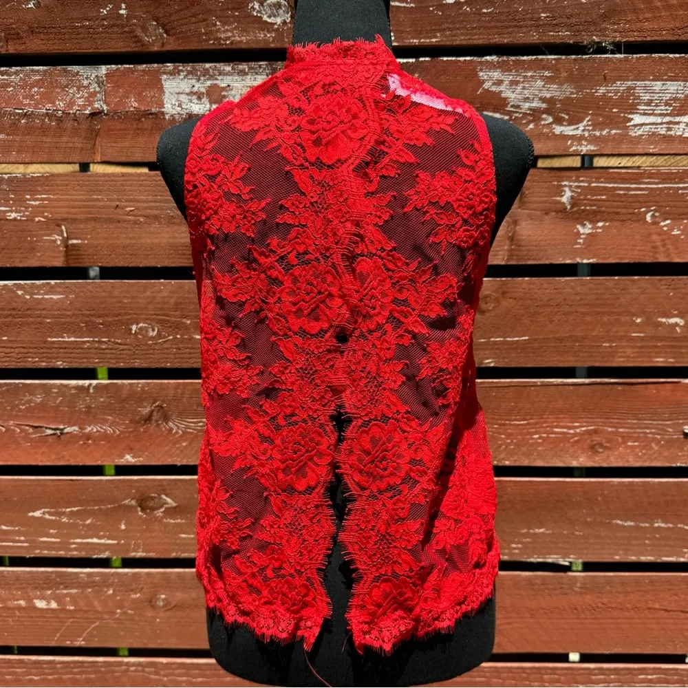 NWT Free People Red Lace Back Tied To You Hi-Neck Sleeveless Top - Image 7