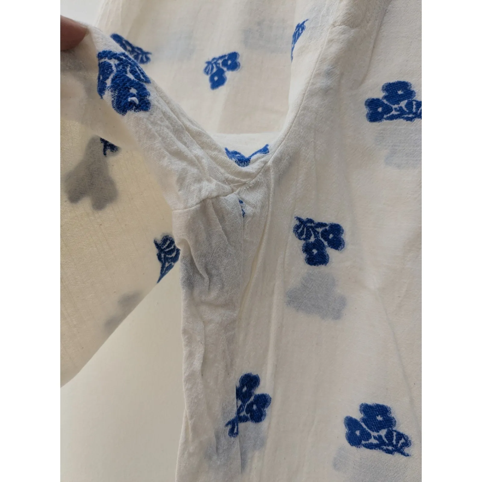 Zara Women's Pants Wide Leg Embroidered Flowers Cream Green/Blue Size Large - Image 5