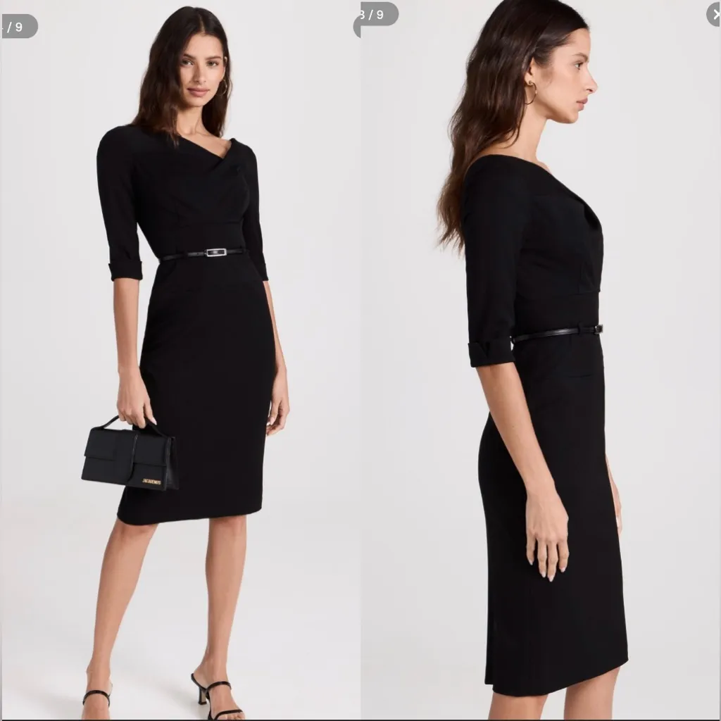 NWOT Black Halo 3/4 Sleeve Jackie O Midi Dress black  SZ 2 - Image 3