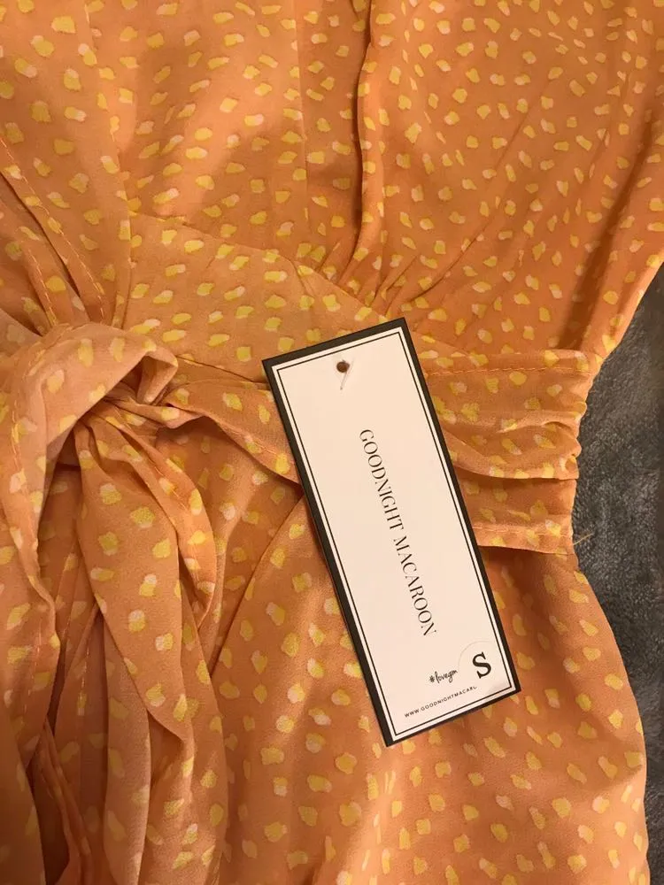 Goodnight Macaroon NWT Peach & Yellow Ruffled Romper with Tie - Image 5