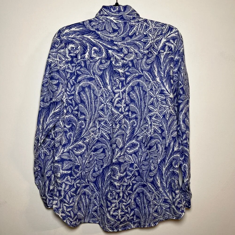 J Mclaughlin 100% Linen Button Up Shirt Britt Blouse Navy Blue White Size XS - Image 4