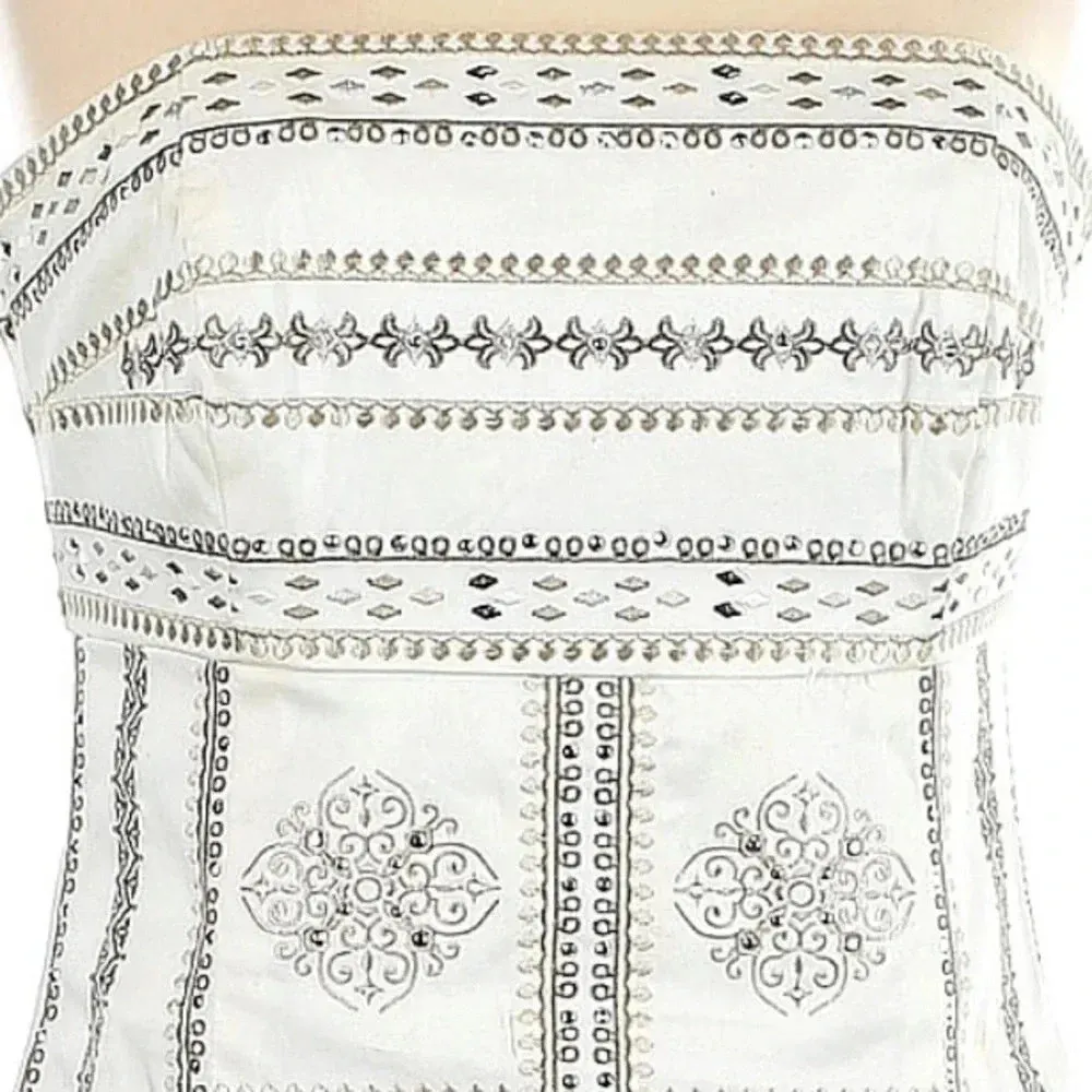 White House Black Market White Strapless Dress Gold & Silver Beading Size 2 XS - Image 5