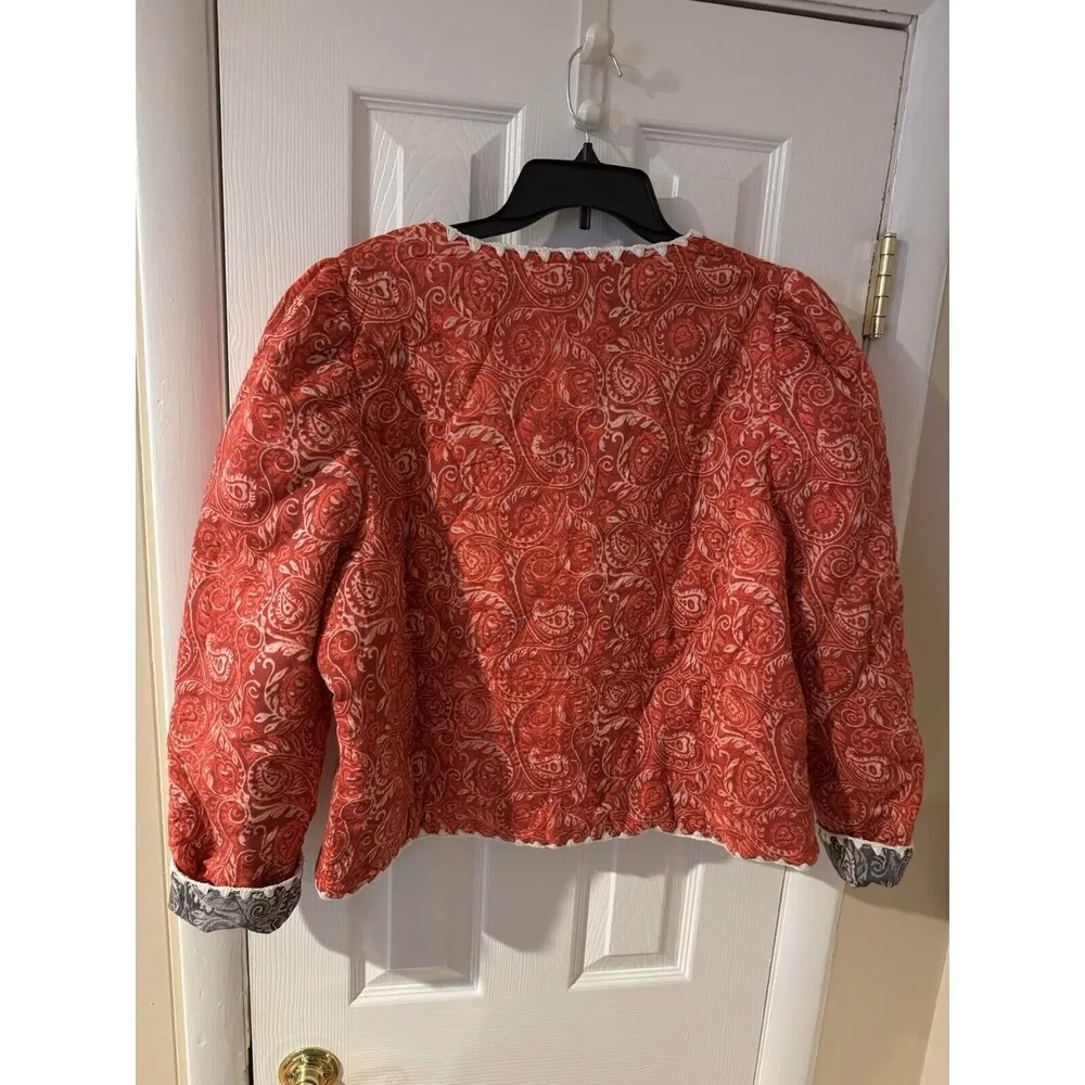 Quilted Cotton Jacket SZ XL Womens Paisley Reversible Cropped Boxy - Image 13