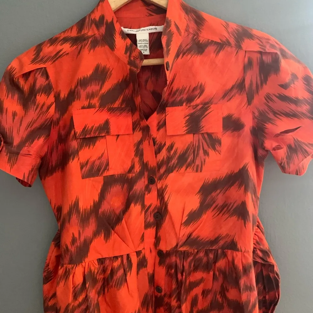 DVF Hoya palace orange tie waist button down dress - Image 6