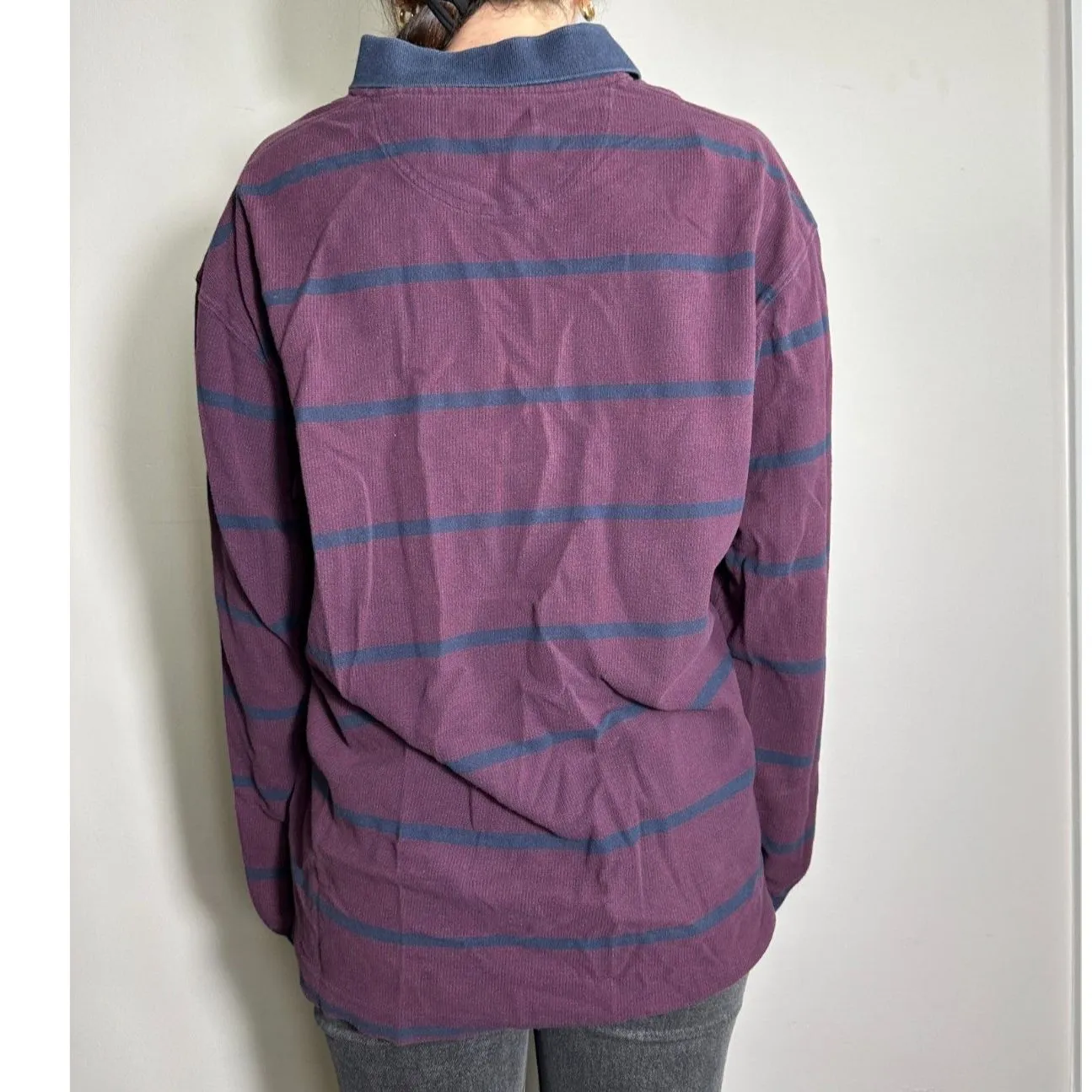 Vintage Denim Ridge Originals 100% Cotton Purple Striped Collared Shirt Sz Large - Image 2