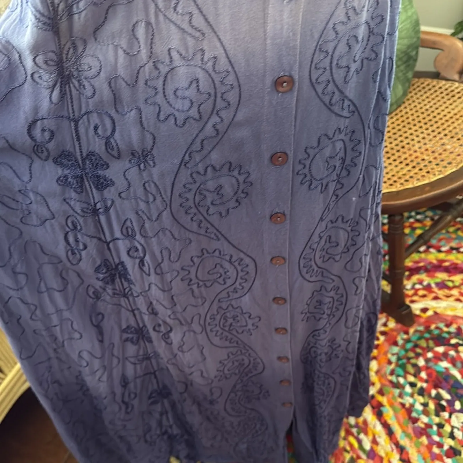 Raja Purple Ombré Floral Embroidered Button Up Back Tie Maxi Dress Size undefined - Image 3