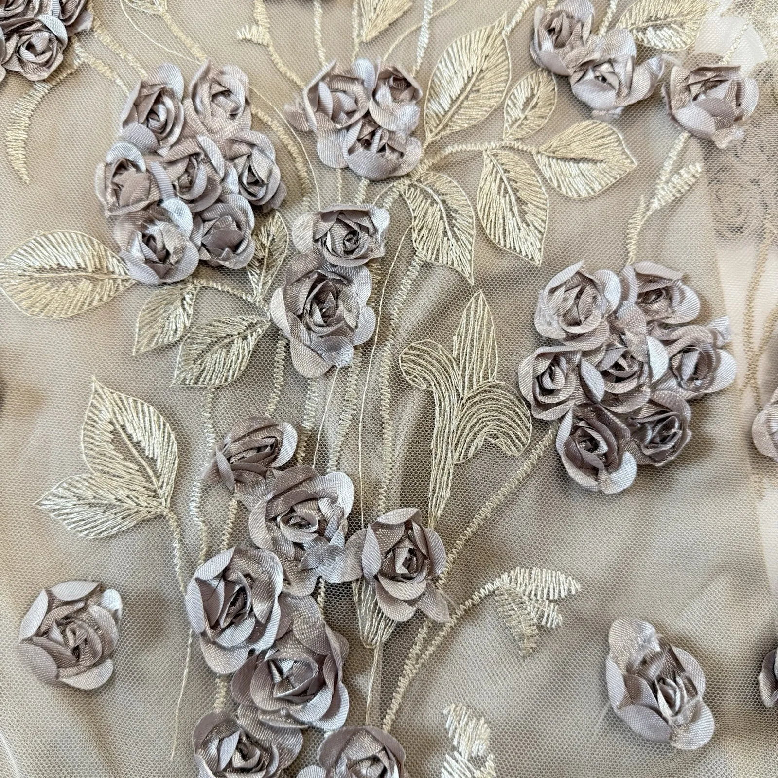 Alex Evenings Champagne Floral Rosette Embroidery Illusion Sleeve Dress‎ Size 6 - Image 5