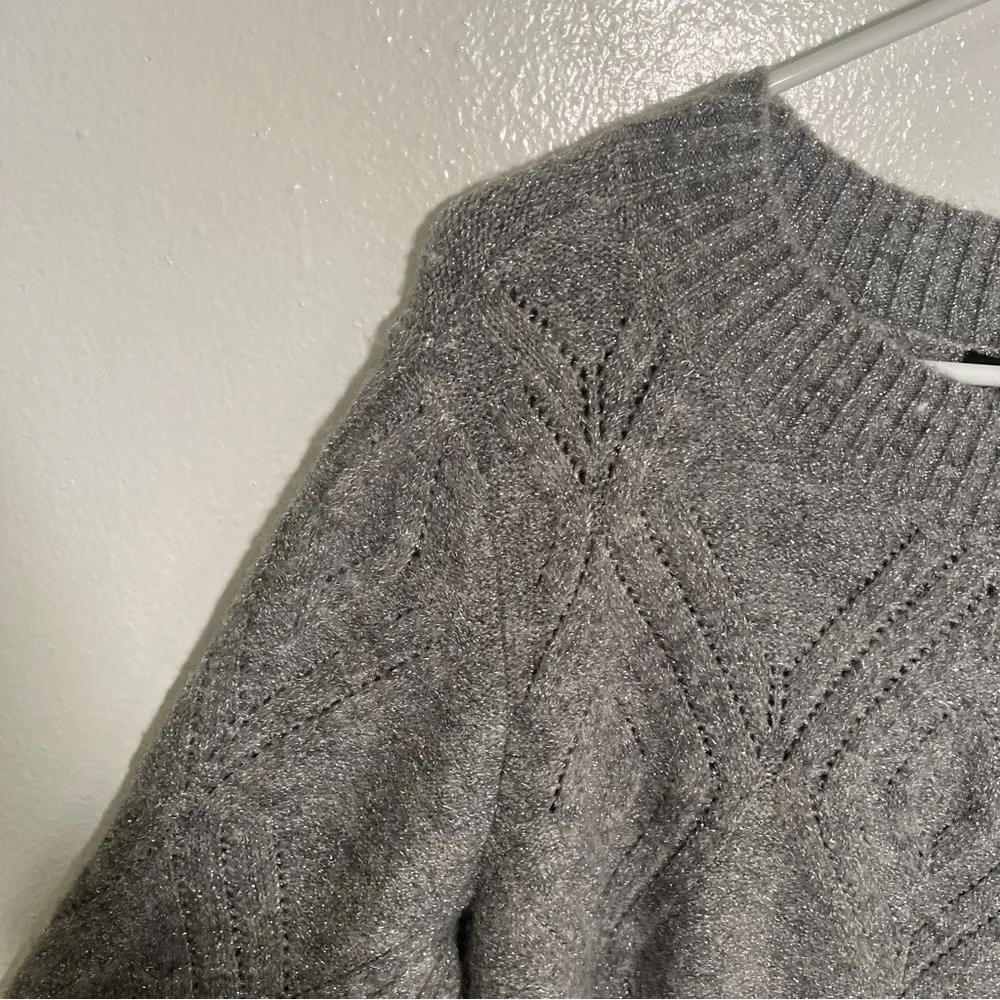 Talbots Crewneck Sweater Gray Silver Metallic L - Image 5