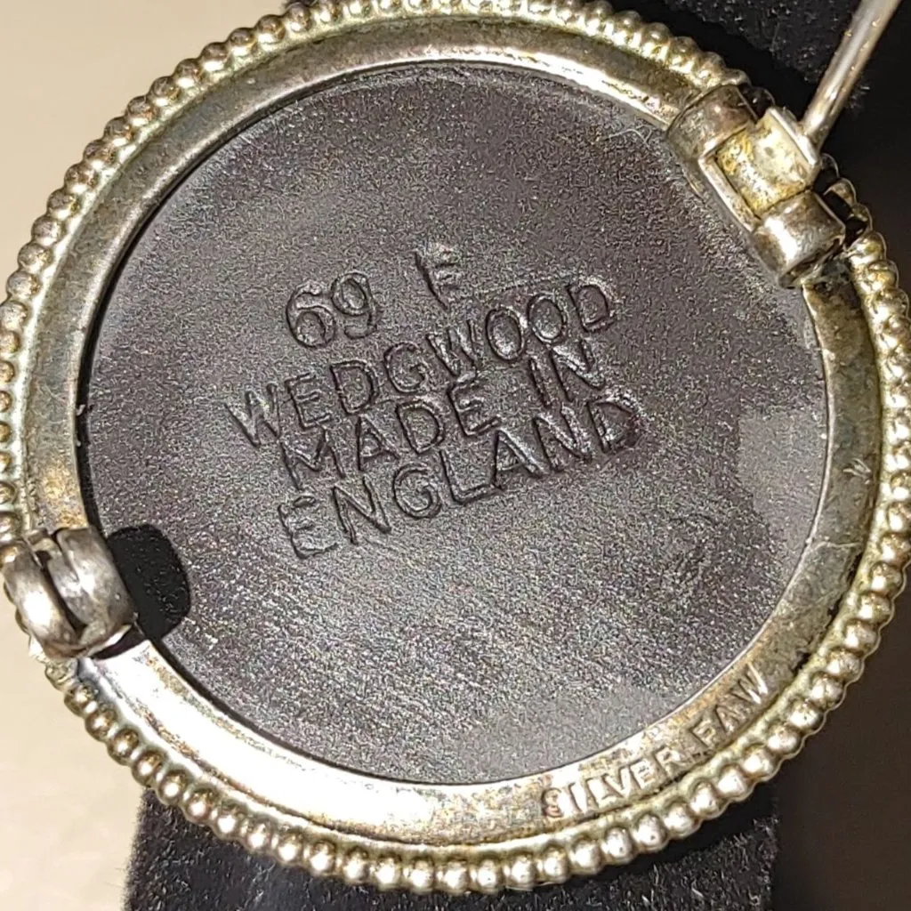 Cameo Brooch Wedgwood Vintage England Black White Pin Angel Cherub Sterling 925 - Image 8