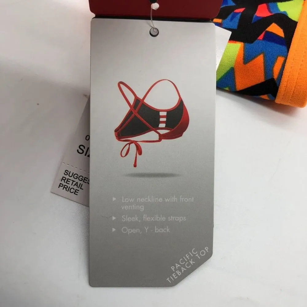 TYR Costa Mesa Pacific Tieback Bikini Top Swimwear Strappy Orange Blue XL 14/16 - Image 6